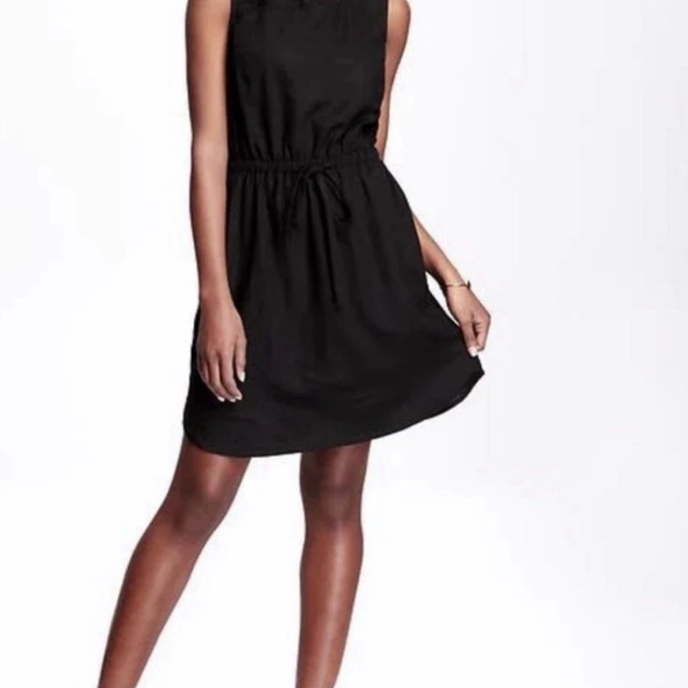 Old Navy Size XS Linen Blend Black Waist Tie Tank Dress